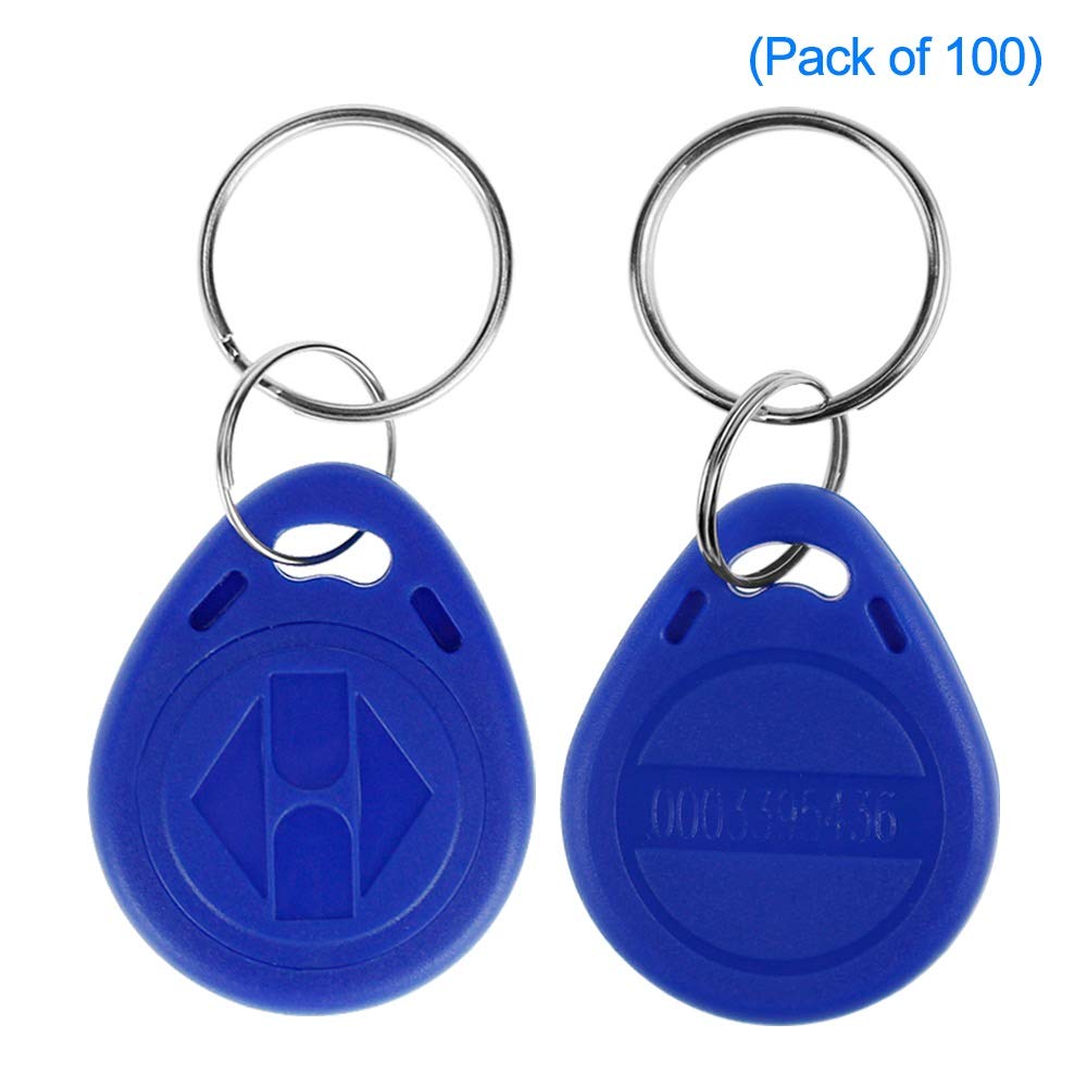 LIBO RFID Carta Tag Chiave Controllo Accesso Prossimità EM4100 TK4100 Key fobs Portachiavi (100, Blu)