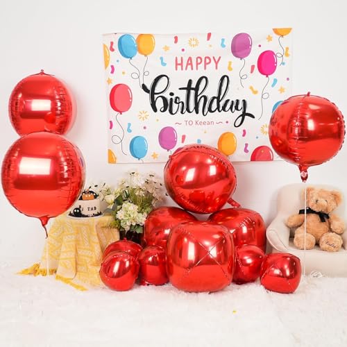 Image of 12PCS Metallic Red Round Foil Balloons 22 inch 15 inch 10 inch Large Mylar Balloons | Shiny Red 4D Ball Balloons for Birthday Party, Graduation, Wedding, Christmas, New Year, Disco Prom Party Decorations