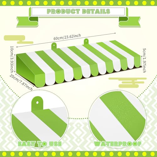Image of Boao 4 Pcs 3D Cardboard Awning Decor,Bright Green and White,Striped Style