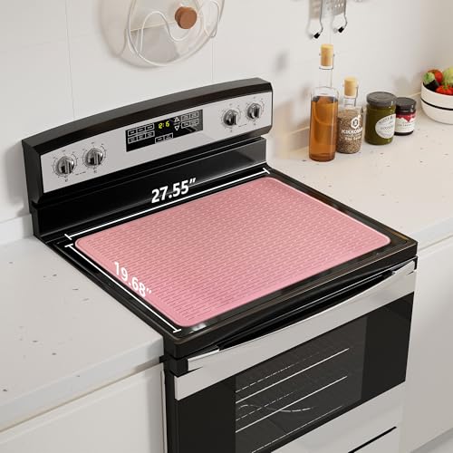 Image of Stove Top Cover for Electric Stove - Food Grade Ceramic Stove top Cover, Silicone XXL Dish Drying Mat, Glass Cooktop Covers, Flat RV Range top Mats (Pink,28x20)