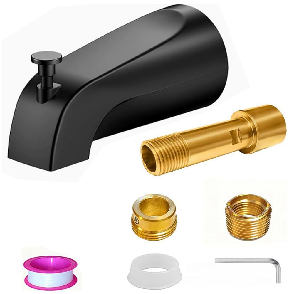 Jnchdghwa As Shown Black Bathtub Spout, 5.3 Inch Tub Spout With Diverter- Copper Slip-On 1/2" Fit And Ips Threaded Pipes 1/2" Or 3/4"