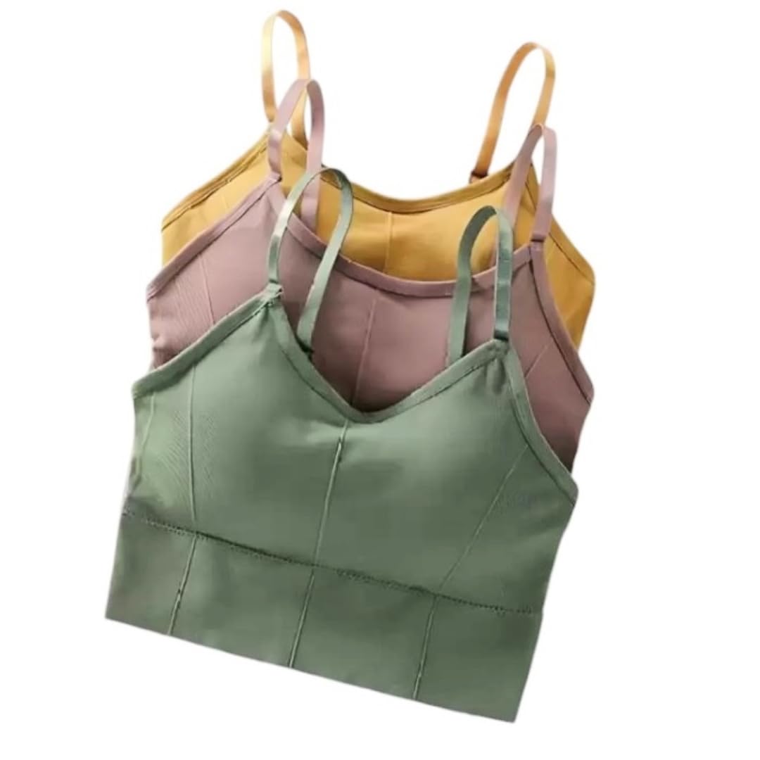 texello Women's Cotton Wire-Free Full Coverage Lightly Padded Sports Bra - Comfortable & Supportive Everyday Wear - Pack of 3 (Size- 32, Yellow, Brown, Green)-picture-14
