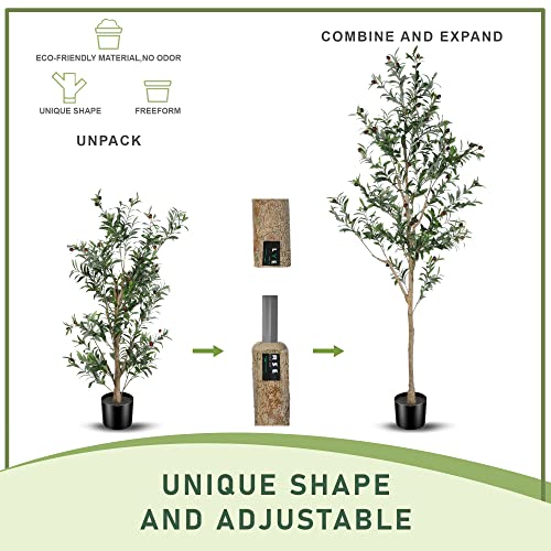 Lyerse 6Ft Artificial Olive Tree Tall Fake Potted Olive Silk Tree With Planter Large Faux Olive Branches And Fruits Artificial Tree For Office House Living Room Home Decor #TOP6