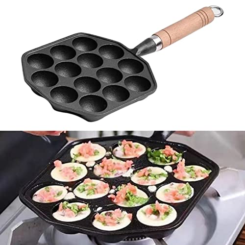 Ghisa Antiaderente Fori Takoyaki Pan con Manico Staccabile per Aebleskivers Pancake Home
