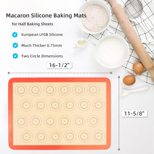 Amyone Macaron Silicone Baking Mat, 2 Pcs Half Sheet Silicone Mats For Baking, Non-Stick Silicone Cookie Sheet Liners For 13 X 18 Sheet Pan For Macaron/Cookie/Bread/Pastry thumb #1
