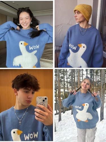 Aelfric Eden Cute Murder Goose Pattern Knit Sweater Cable Knit Sweaters Casual Oversized Pullover3