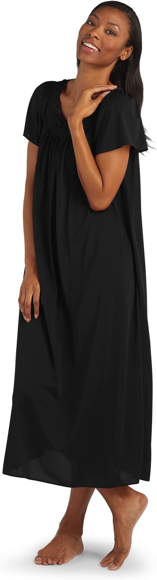 Miss ElaineNightgown - Women's Long Tricot Nightgown, Short Flutter Sleeves, Comfortable Lightweight Fabric, Sleepwear
