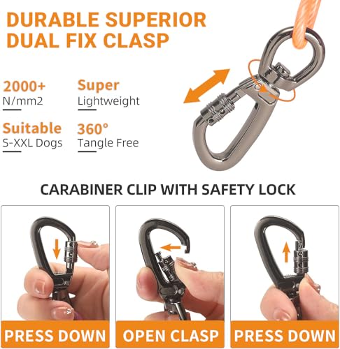 Heavy-Duty Dog Tie-Out Cable Runner System for Yard & Camping, 50/100/200ft with 10/15ft Pulley Line, Supports Dogs Up to 250lbs (Orange, 50FT) - Image 4