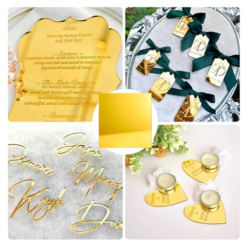 Image of 5pack Mirror Acrylic Sheets, 12 inch x 12 inch Opaque Glossy Mirror Plastic Sheet with 1 /8 Inch(3mm) Thickness, Rigid Tinted Mirror Acrylic for Cutting, Sawing, Laser Cutting (5, Gold, 12X12)