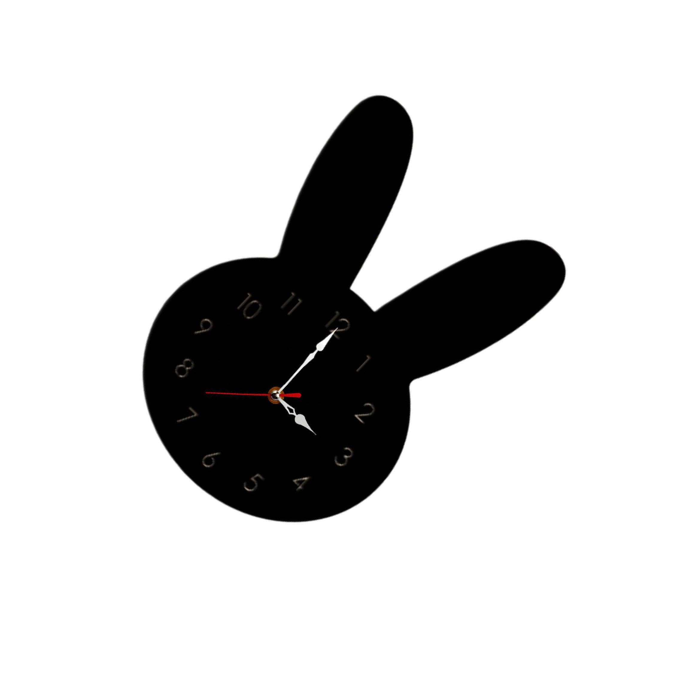 TWISAXC Home Decor Clock Stylish Rabbit Shaped Clock Silent Movement For Bathroom Decorative Clocks For Walls Office Classroom Home Dial Is Made Of Wooden, black, 27x18cm