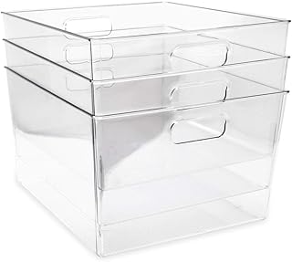 Isaac Jacobs 3-Pack XL Clear Storage Bins with Handles, Plastic Organizer for Office, Home, Kitchen, Pantry, Closet, Kids ...