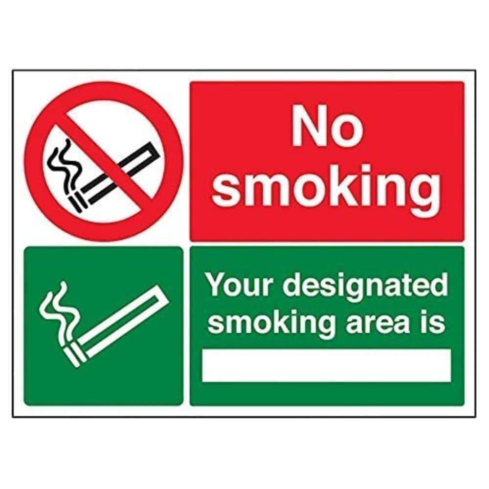 V Safety 57040BF-S No Smoking/Your Designated Smoking Area Prohibition Sign - Landscape - 400mm x 300mm - Self Adhesive Vinyl, Black/Green/Red
