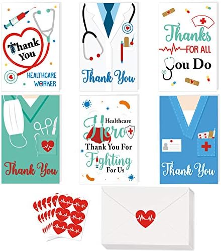 36 Pack Thank You Card Healthcare Workers Thank You Card Doctor Gifts Nurse Gifts Medical Appreciation Card for Nurses, Doctors EMTs Essential Workers Gift Card Set with Envelopes and Stickers