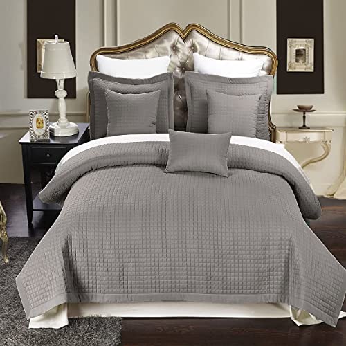 Royal Hotel Doppel-/Zweibettzimmer, extra lang, grau, 2-teiliges Set, karierte Steppdecke