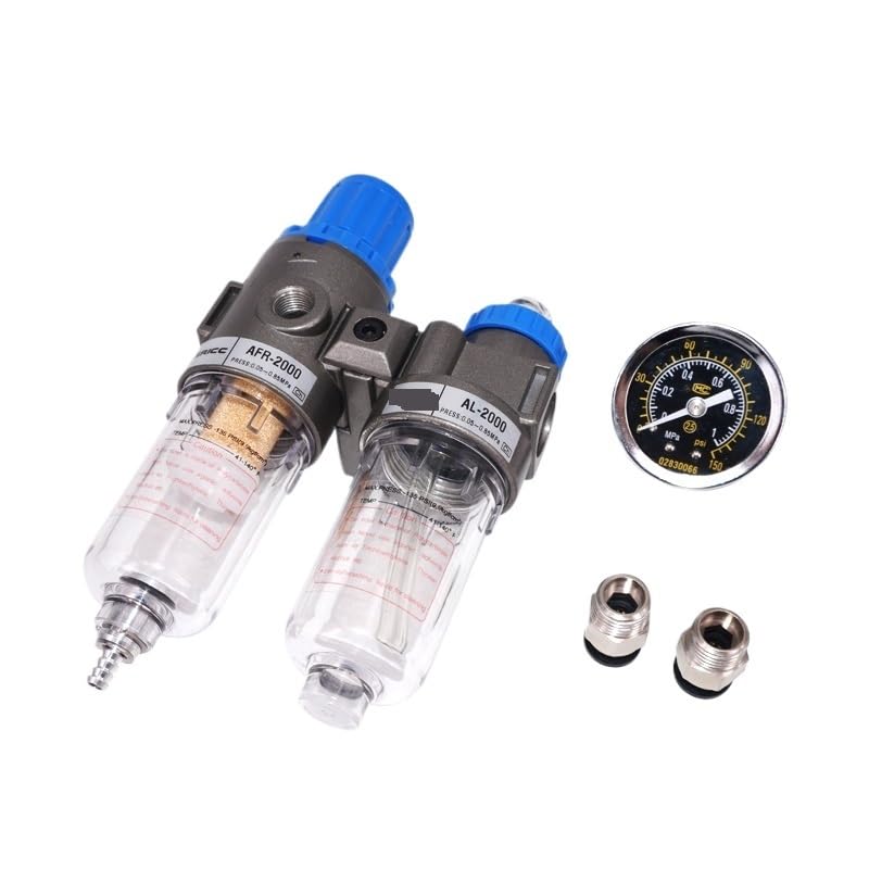AFC2000 G1/4" Air Filter Regulator Combination Lubricator,FRL Two Union Treatment Oil Water Separation(with 10mm Fittings)