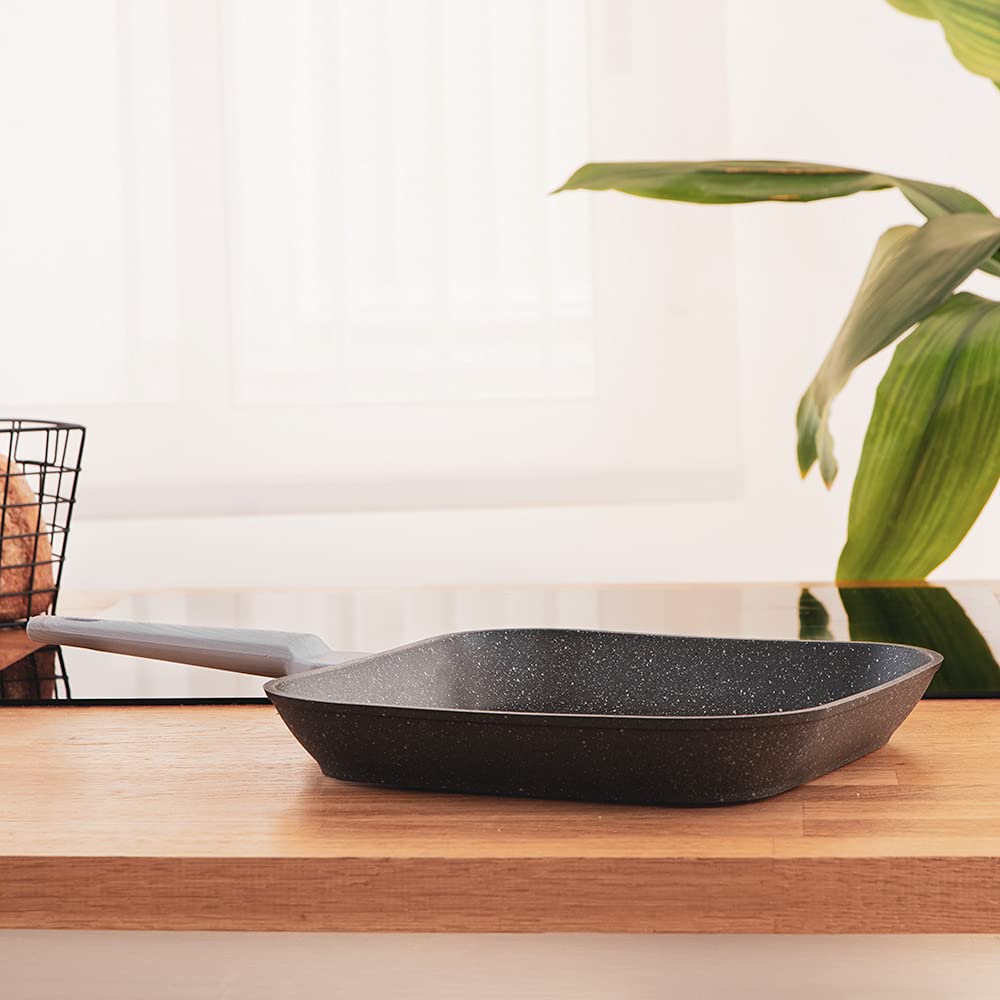 Cecotec Grill Polka Exclusive 28 Grill Wood&Rock. Diametro 28 cm, manico in bachelite freddo, alluminio forgiato, rivestimento antiaderente in teflon, lavabile in lavastoviglie e tutte le cucine