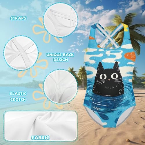 One Piece Swimsuits for Girls,Cewneck Sleeveless Crossback Bathing Suit Teens Qiuck Dry Beach Swimming Suit 5-14Y3