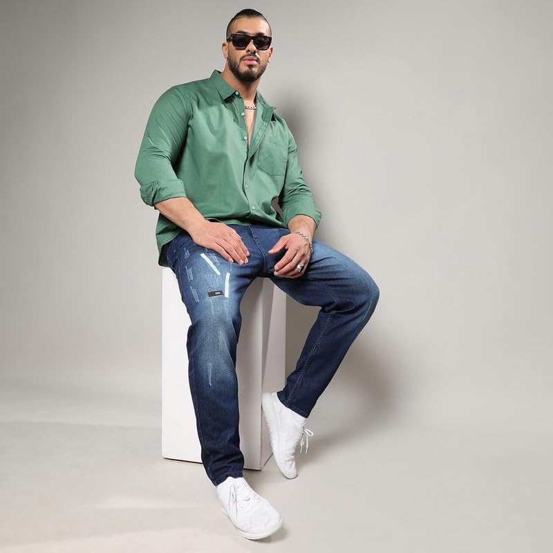 Image of Instafab Plus Men's Shirt for Casual Wear | Spread Collar | Long Sleeve | Button Closure | Plus-Size Fit | Cotton Shirt Crafted with Comfort Fit for Everyday Wear