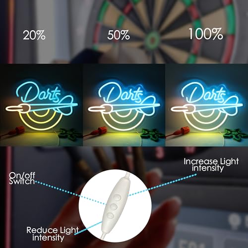 Image of Darts Neon Sign LED Neon Lights for Bar Wall Decor, Game Room, Pub, Sports Bar, Man Cave Party Decoration, Dartboard Neon Light Sign Gift for Players and Friends