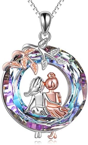 AOBOCO Sisters Gifts from Sister Sterling Silver Heart Necklace Female Friendship Jewelry (Sisters Crystal Jewelry)