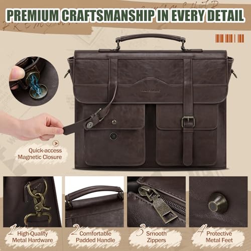 Image of RAINSMORE Mens Messenger Bag 17 /18 Inch Vintage Leather Laptop Briefcase Large Satchel Computer Shoulder Bag