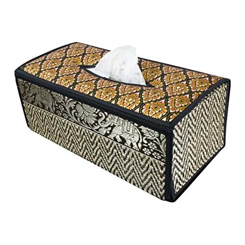 Tissue Box Kosmetiktücherboxen Gewebe Kasten Abdeckung Gewebe Deckel Fall natürliche Weiden Reed ECO nachhaltiges Material und Plüsch Silk Trim Elephant Side Cover
