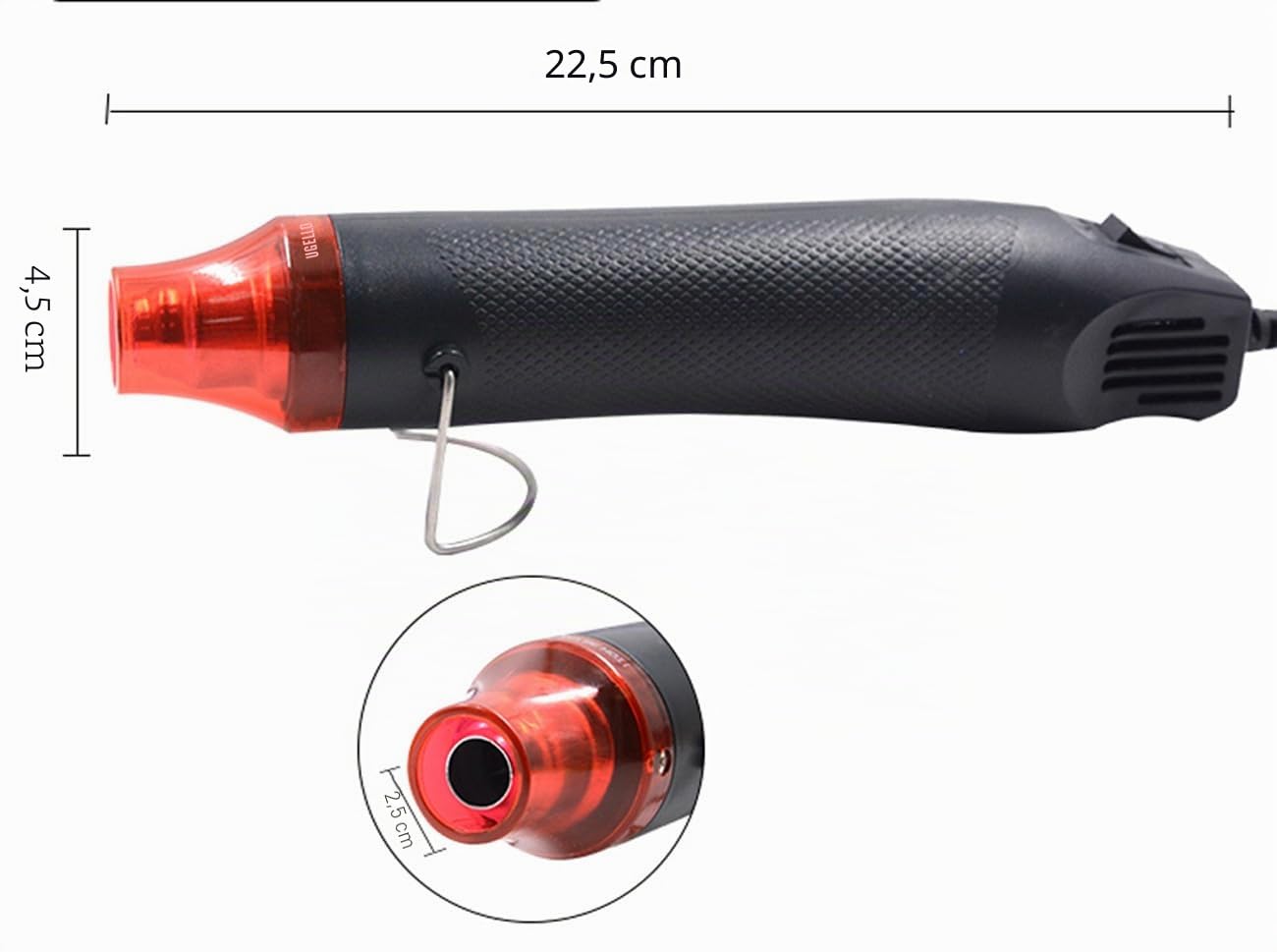 Mini pistola ad aria calda, 300 W, 22,5 cm, strumento elettrico ad aria calda per fai da te, asciugatura dei colori, timbri e piccoli lavori, nero/rosso
