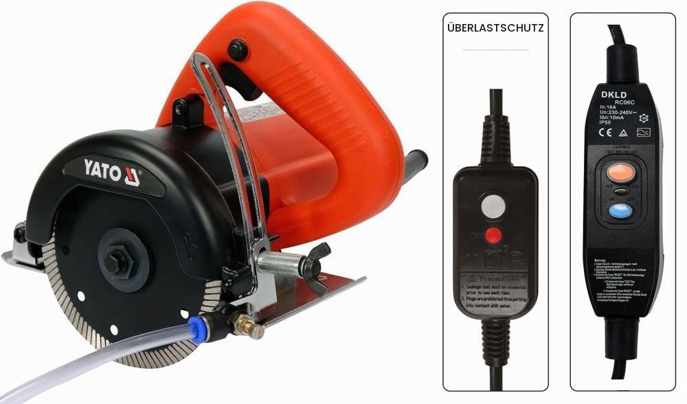 YATO Profi Nass- und Trockentrennsäge 1400 Watt mit Diamantscheibe Ø 125 mm, 12000 U/min, Schnitttiefe einstellbar bis 38 mm, Durchflussmenge