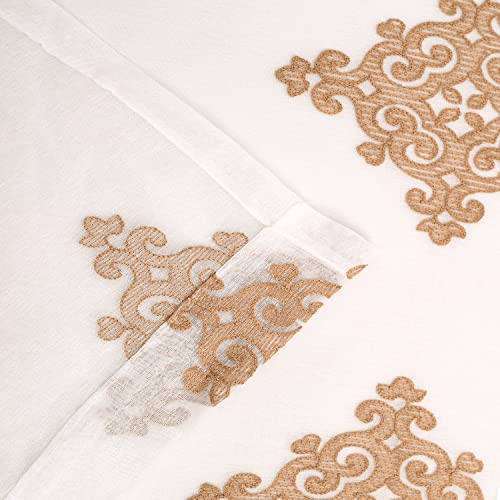 Superior Quality Lightweight Embroidered Damask Sheer Stainless Grommets Window Treatment Curtain Panel (Set Of 2) 52" X 108" - Gold #TOP3