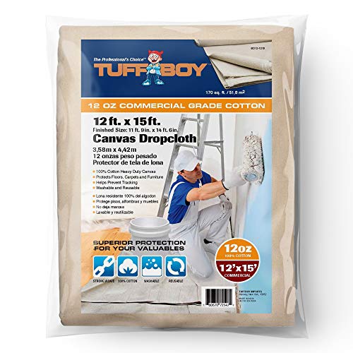 TUFFBOY 12 OZ. Commercial Grade Cotton Canvas All Purpose Drop Cloth 12 Ft. X 15 Ft. | Seamless