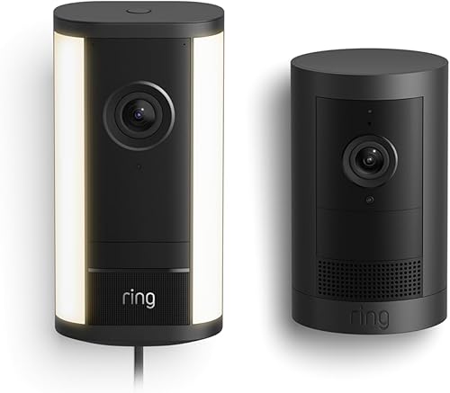 Ring Spotlight Cam Pro, Plug-In (Newest Model), Black with Outdoor Cam Plus, Battery, Black