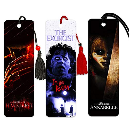 Horror Bookmark Set ~ The Exorcist | Nightmare on Elm Street | Annabelle ~ Classic Horror Movie Merchandise for Men Women Office Supplies