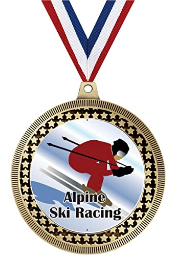 2.75" Alpine Ski Racing Award Medals, Gold Vega Alpine Ski Racing Team Trophy Awards Includes Free Neck Ribbon 20 Pack