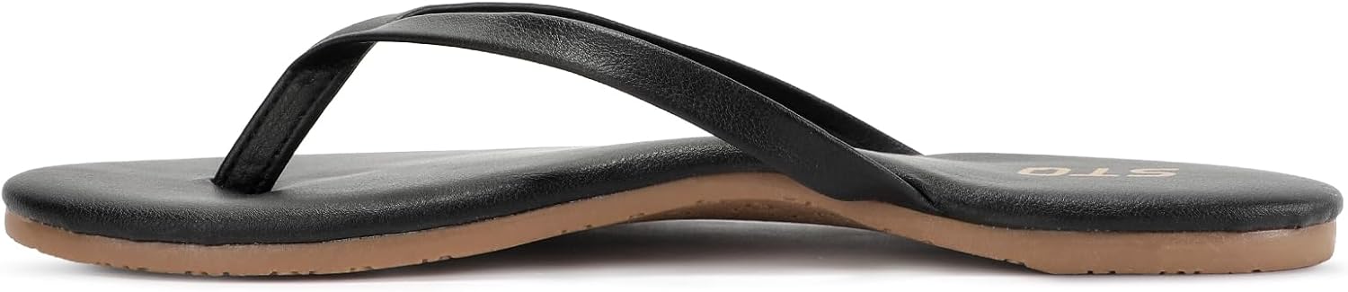 STQ Women's Flip Flops with Arch Support, Comfortable Vegan Leather Flat Thong Sandals for Travel, City Walk, Events, Commute & Every Day Wear - Image 8