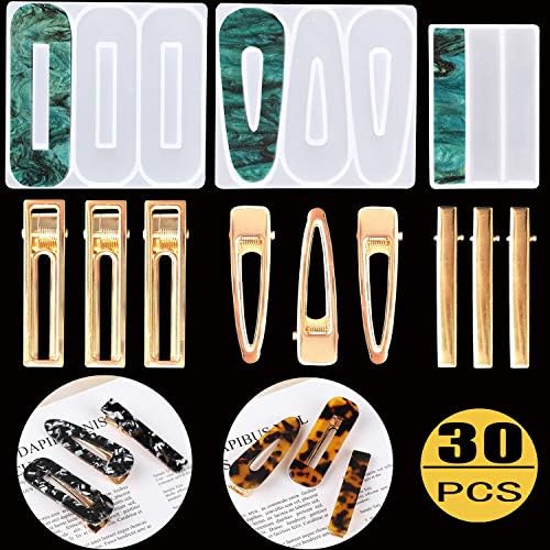 30PCS Silicone Resin Molds DIY Hair Pin Jewelry Casting Mold for Hair Pin Pendant Making, Hair Clip Silicone Molds Jewelry Molds for Epoxy Resin