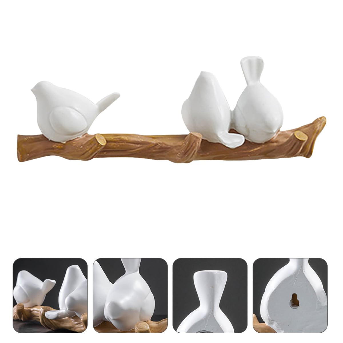 Gancho de Pared Rústico de Resina Diseño de Tres Pájaros Claros sobre Rama, Perchero Decorativo para Abrigos y Sombreros, Colgador Funcional para Hogar y Oficina