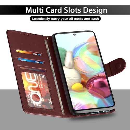 Image of Pikkme Samsung Galaxy A71 Flip Case Leather Finish | Inside TPU with Card Pockets | Wallet Stand and Shock Proof | Magnetic Closing | Complete Protection Flip Cover for Samsung Galaxy A71 (Brown)