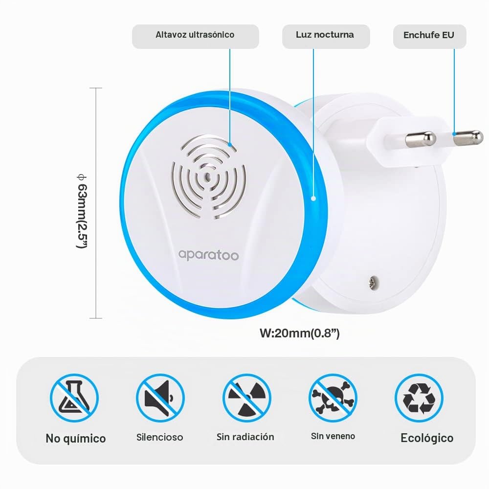 Repelente Ultrasónico de Plagas, 6 Paquetes Electrónico Repelente Mosquitos Control de Plagas, Repelente Ultrasónico Anti Mosquitos para Interiores, Insectos, Moscas, Cucarachas, Arañas, Roedores
