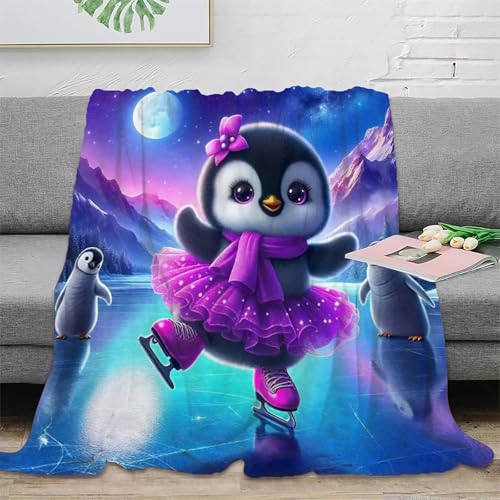 Couverture pingouin 3D en micropolaire plaid canapé lit enfant 100x130 cm