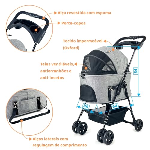 Carrinho de passeio com berço removível para Pet, animal de estimação, cachorro, cão, gato de médio