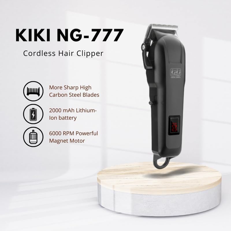Image of KIKI NEW GAIN Salon Series Professional Cordless Hair Clipper Digital Display 6000 RPM Powerful magnet Motor High Carbon steel 4 Guide Comb Taper Lever Adjustment Runtime: 240 min, Model 11