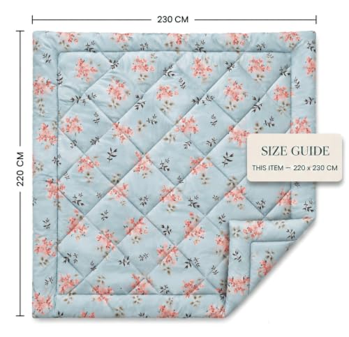 Image of HOMEKART 220 GSM Reversible Microfiber AC Comforter /Duvets for Mild Winter | All Season Single Size 3 Layered Quilted Blanket for Single Bed (230 cm x 150 cm,Pink Leaf)