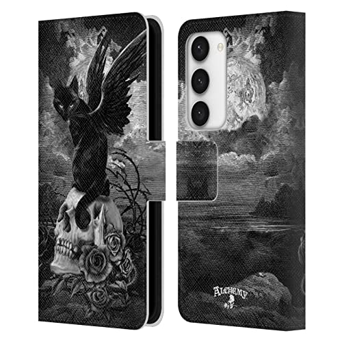 Funda para Samsung Galaxy S23 5G de calavera y gatos tipo libro para amantes del estilo gótico