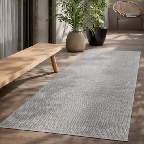 the carpet Mistra – Outdoor Teppich, Wetterfest, UV-beständig & pflegeleicht, für Balkon, Terrasse & Garten, auch für Wohnzimmer & Schlafzimmer geeignet, Grau, 80 x 200 cm