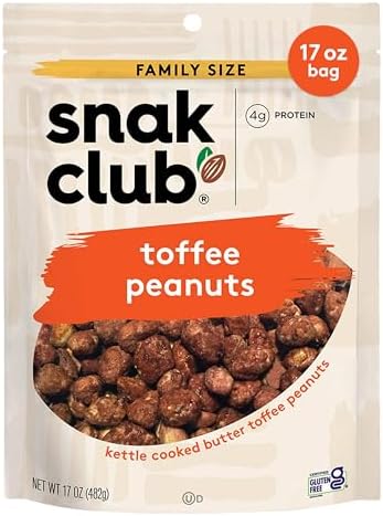 Snak Club Toffee Peanuts, Candied Peanuts with Praline Coat and Sweet Cream, Gluten-Free and Kosher Snack, 17 oz Resealable Bag