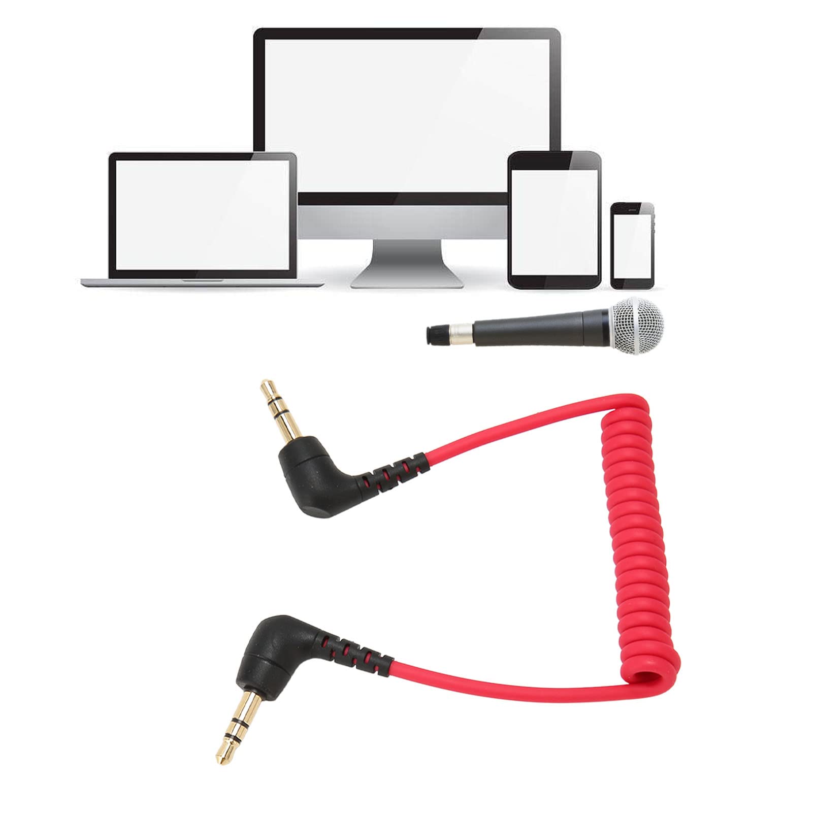 Kabel Audio 3,5 Mm, Gniazdo TRS 3,5 Mm Męski na Męski Kabel Krosowy SC2 Kabel Mikrofonowy Stereo Aux Audio Przewód Spiralny (do 50 cm)