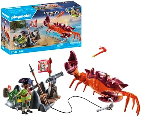 PLAYMOBIL Pirates 71532 Kampf gegen die Riesenkrabbe, epische Seeschlacht, inklusive Kanone, Haken-Geschoss und Säbel, detailreiches Piraten-Spielzeug für Kinder ab 4 Jahren