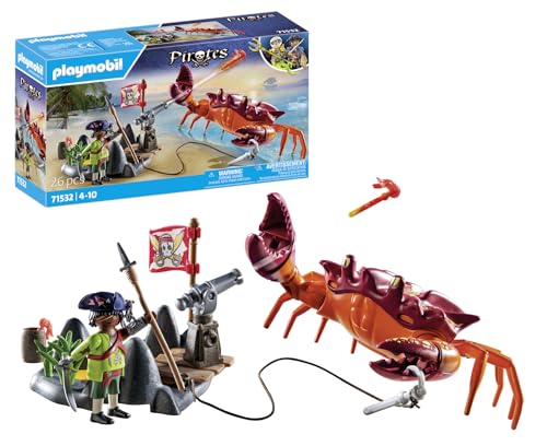 PLAYMOBIL Pirates 71532 Kampf gegen die Riesenkrabbe, epische Seeschlacht, inklusive Kanone, Haken-Geschoss und Säbel, detailreiches Piraten-Spielzeug für Kinder ab 4 Jahren