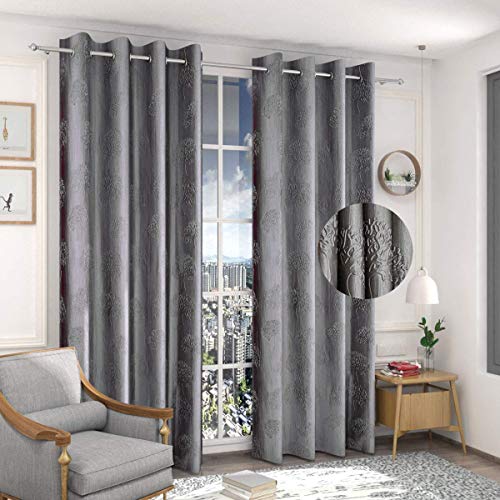 Image of Polyester Premium Tree Design Punching Screen for Home Office | Parda for Living Room Bedroom | Window Curtains 5 feet Long Set of 1 | Eyelet Rings | Grey Curtains