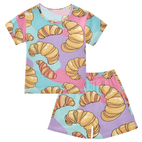 ALAZA Colorful Cute Croissant Bread Pajamas Short Sleeve 2 Piece Sleepwear Top and Bottom Pajama Set Unisex